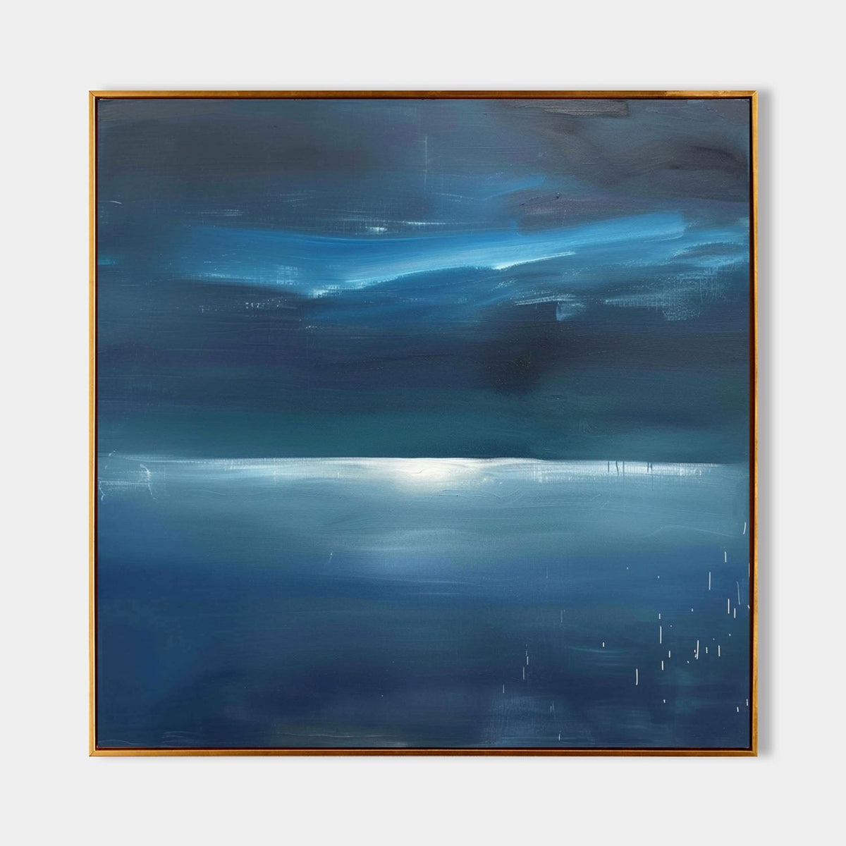 Nocturnal Coastal Landscape Painting Modern Blue Wall Art