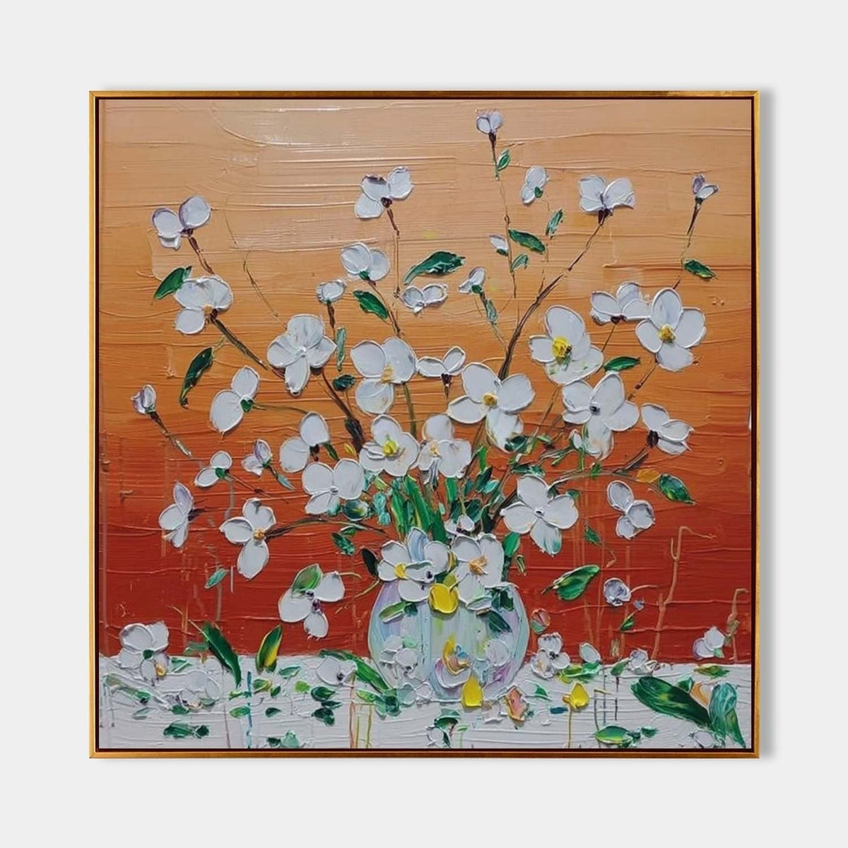White Floral Bouquet 3D Impasto Painting - Neutralighting