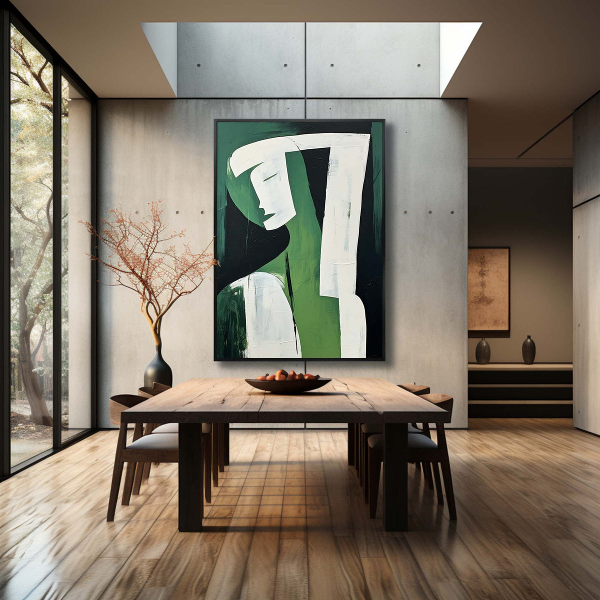 Wall Art Green Black Abstract Face Profile Plaster