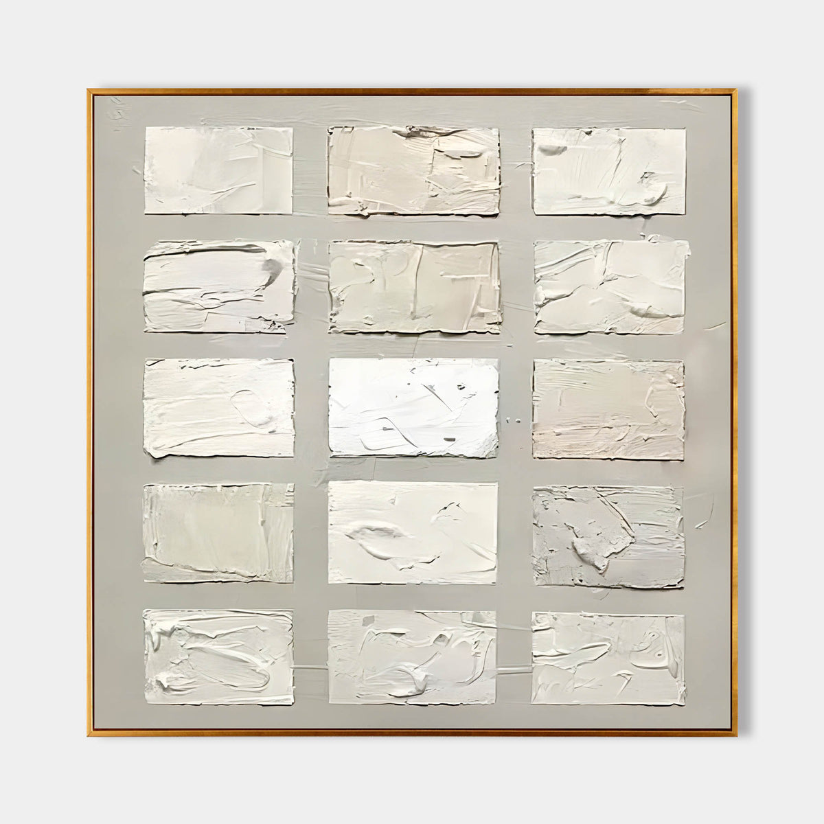 Wabi-Sabi Textured Neutral Tone Grid Oil Painting