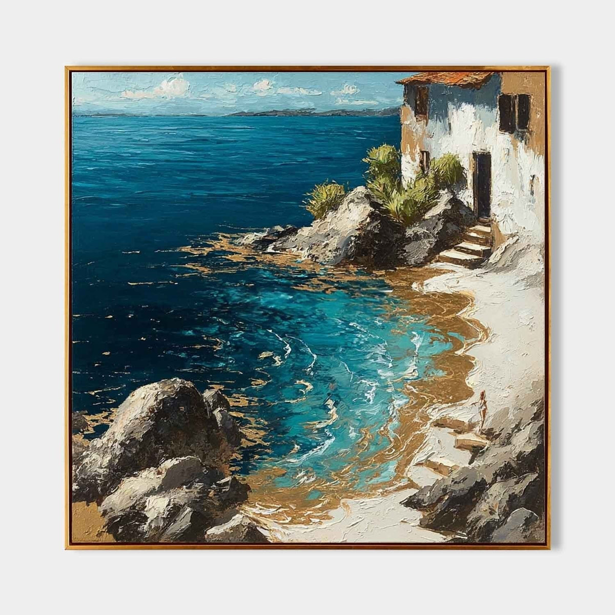 Mediterranean Coastal Villa Impasto Painting