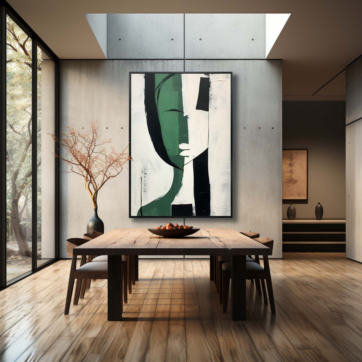 Modern Abstract Female Portrait Painting Green Black