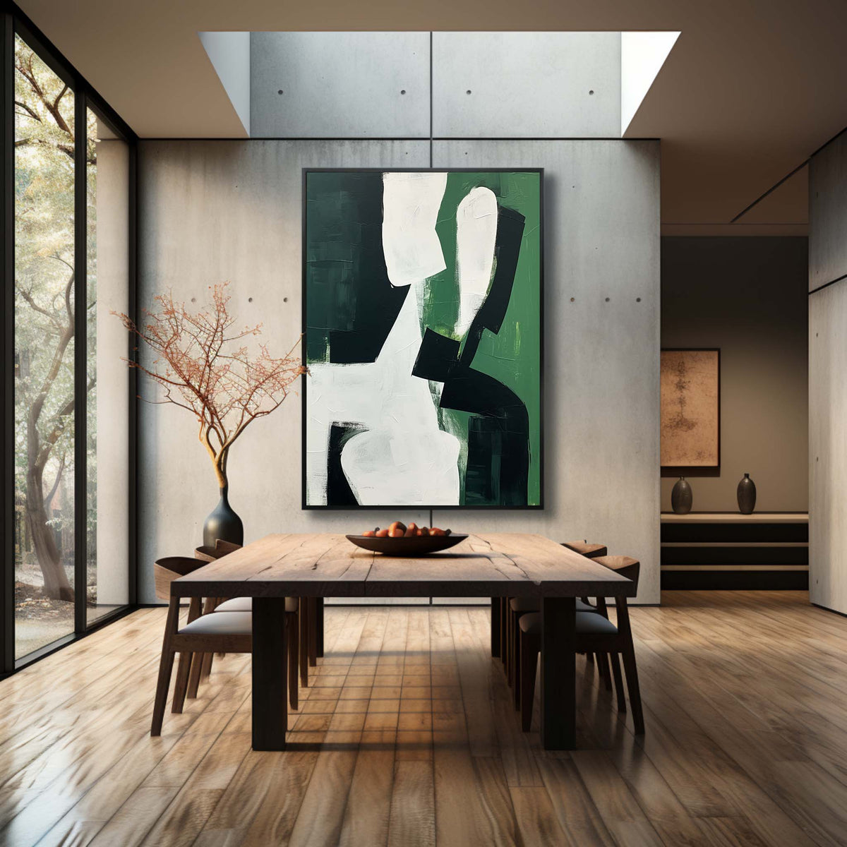Bold Geometric Oil Painting Textured Dark Green