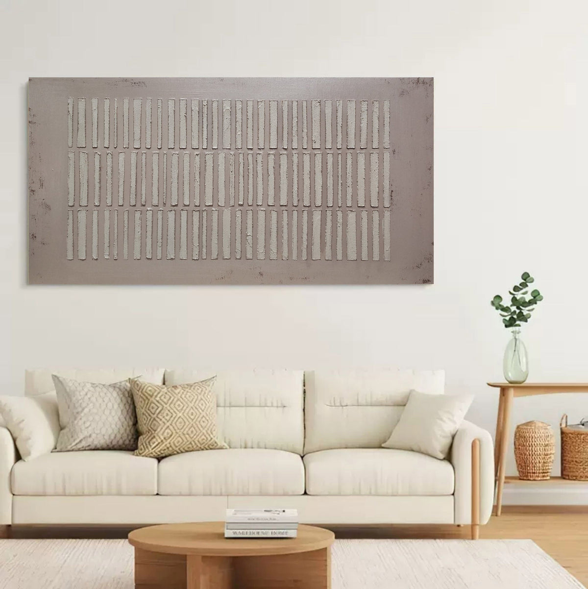 Wide Format Minimalist Linear Bas-Relief Painting