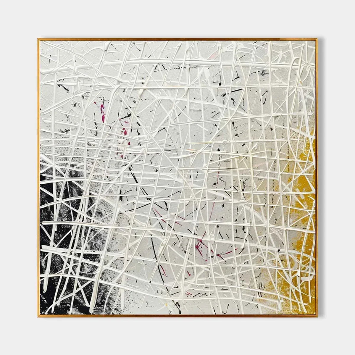 Tactile Neutral Oil Painting White Web-Lines Gold & Pink