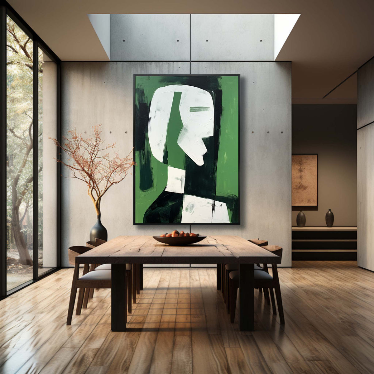 Wall Art Vertical Abstract Cubist Profile Green