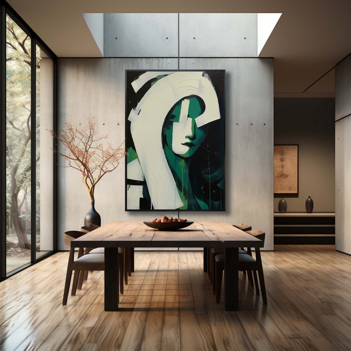 Wall Art Green Waves Contemporary Abstract Minimalist