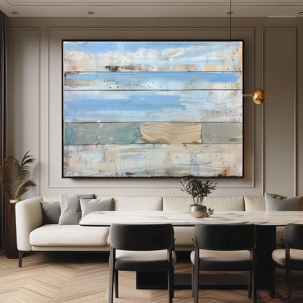 Layered Coastal Wood Panel Art Soft Blue & Neutral