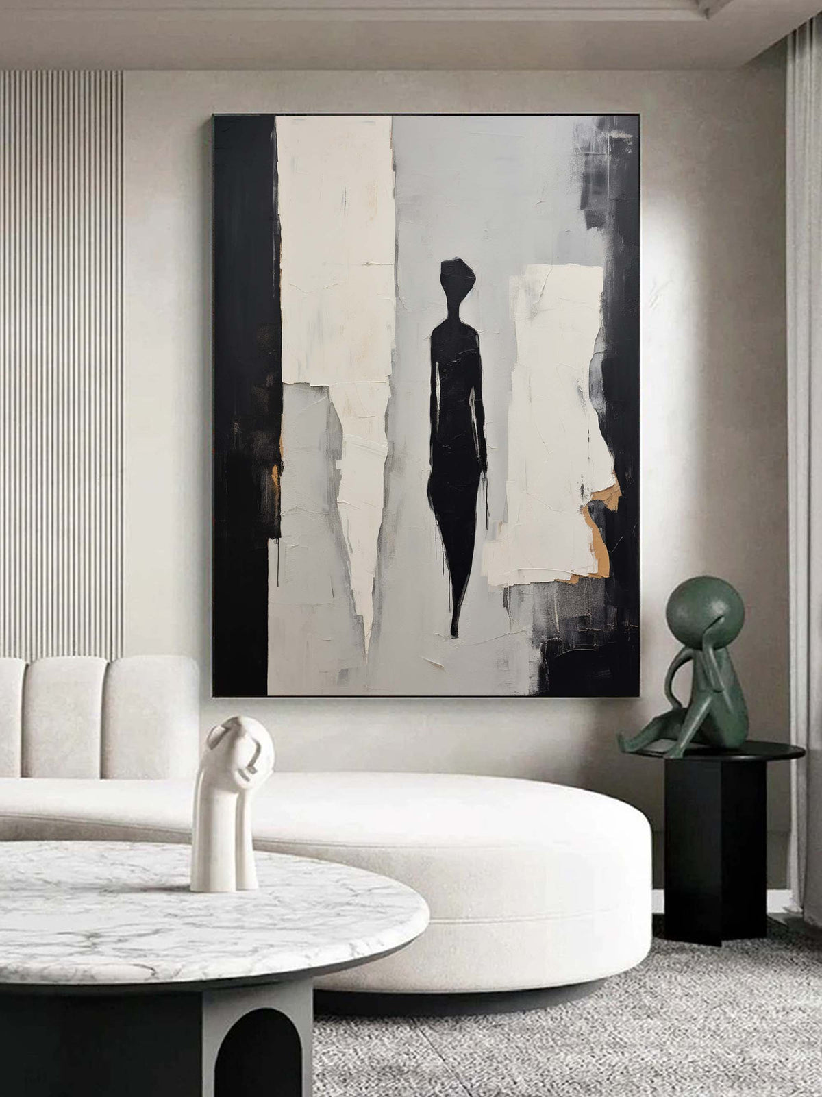Contemporary Minimalist Textured Silhouette Figure Painting