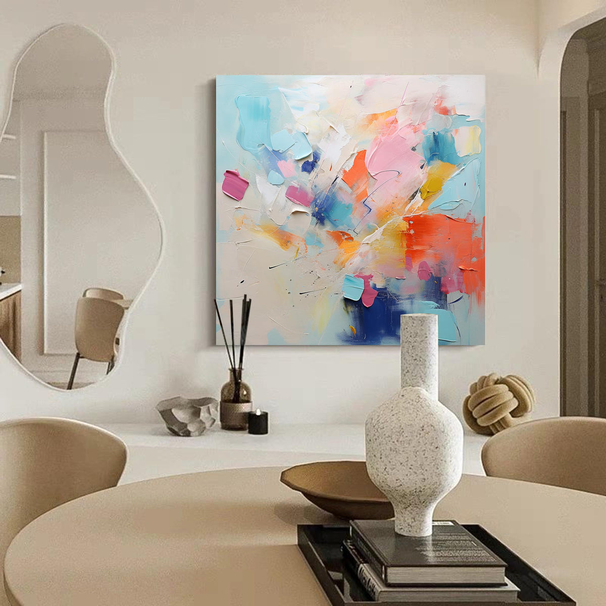 3D Textured Painting Vibrant Pastels Modern Wall Art