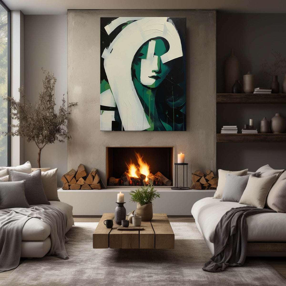 Wall Art Green Waves Contemporary Abstract Minimalist