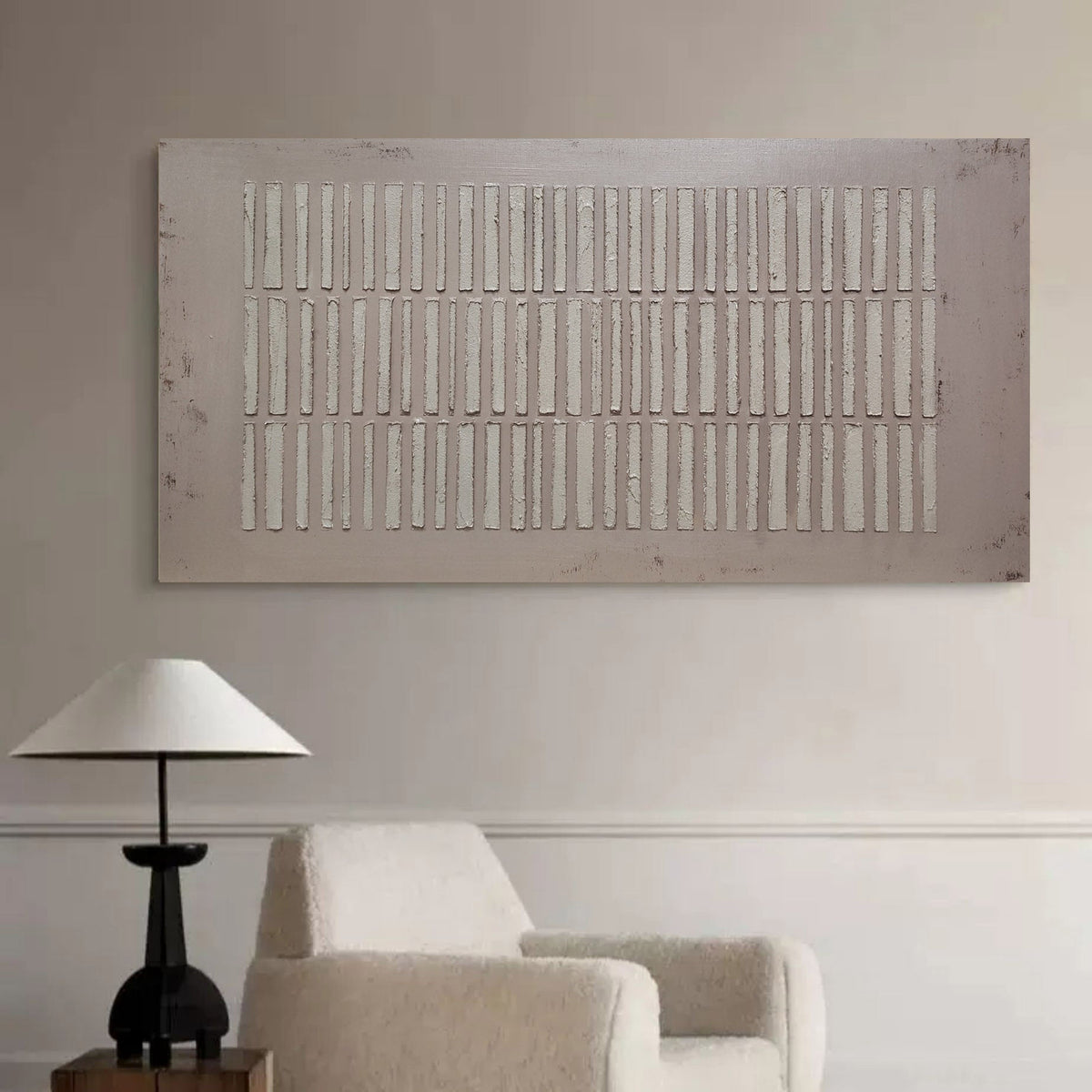 Wide Format Minimalist Linear Bas-Relief Painting