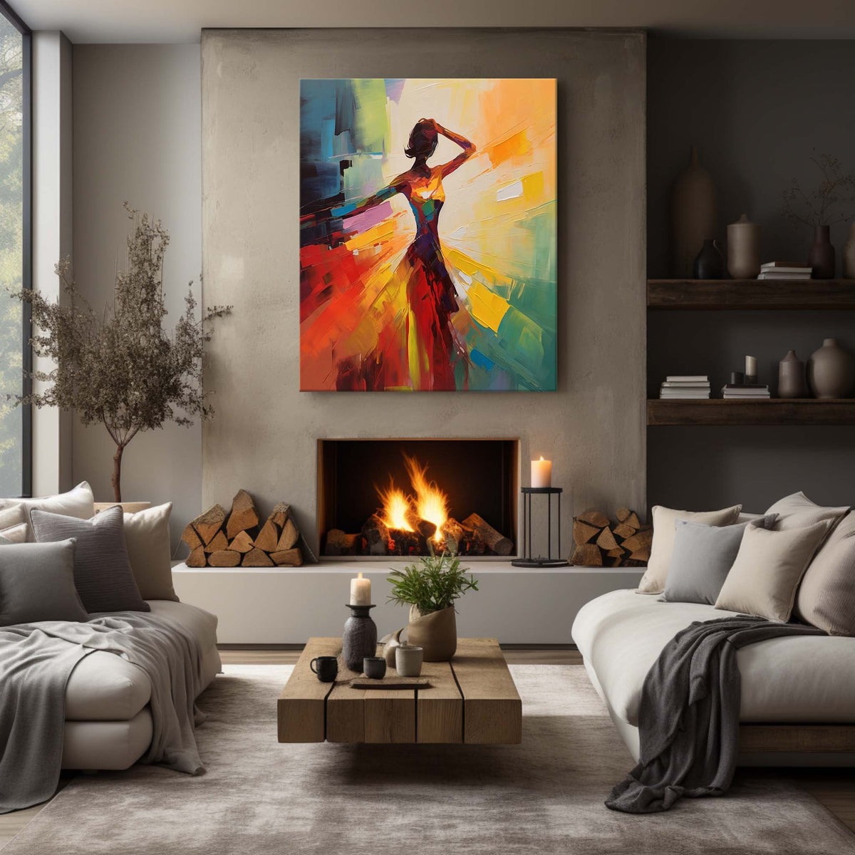 Palette Canvas Art Vibrant Abstract Dancer Painting Colorful Impasto