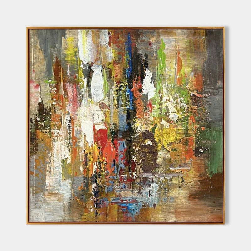 Wall Art Colorful Abstract Modern Impasto Textured Linen Canvas Office