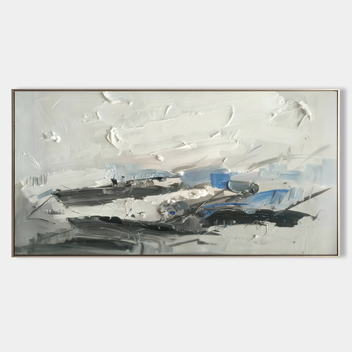 Plaster Art Texture White Blue Gray Impasto Abstract Landscape Painting
