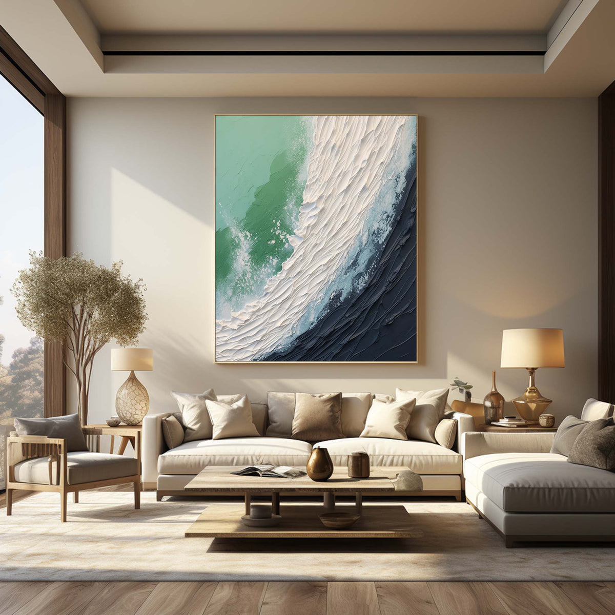Ocean Wave Green Black Abstract Oil Painting