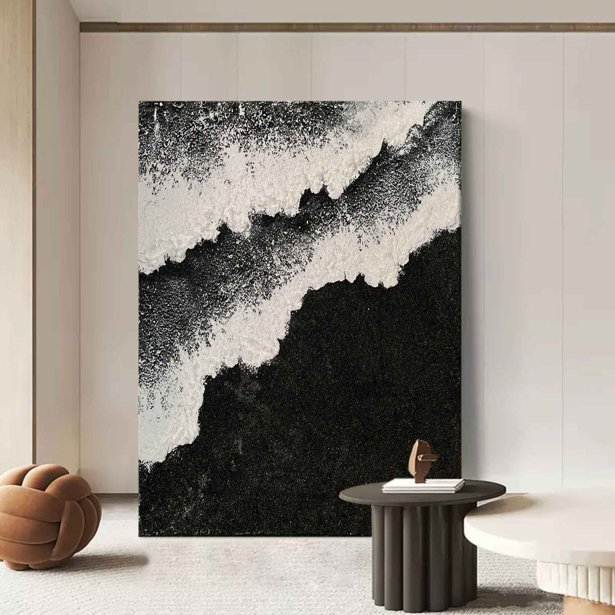Plaster Art Black White Textured Painting