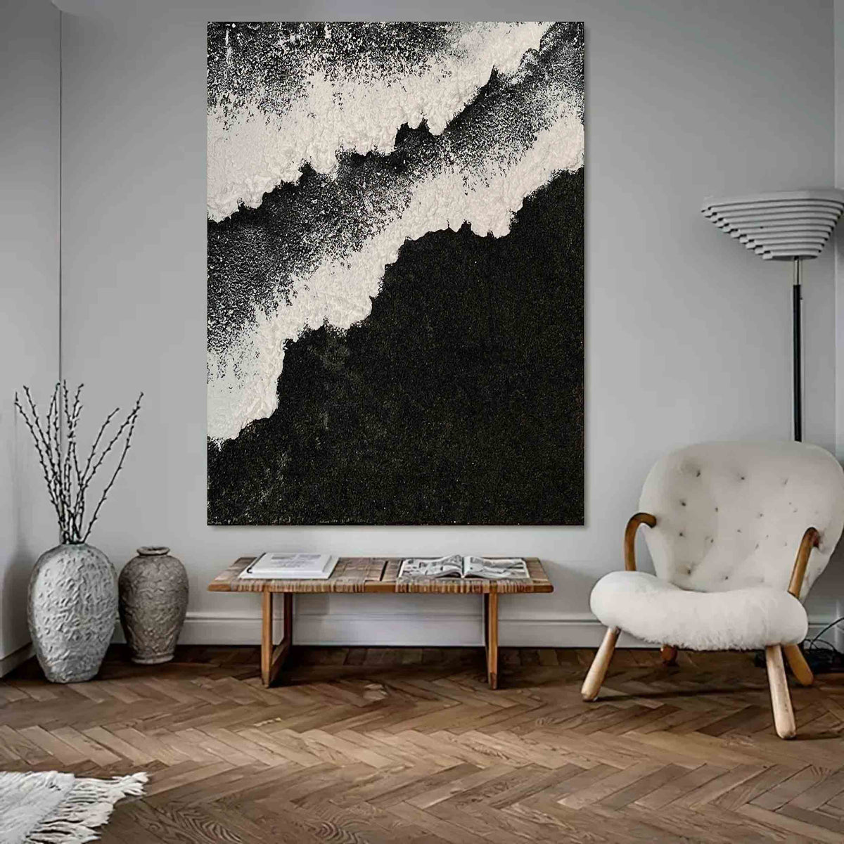Plaster Art Black White Textured Painting