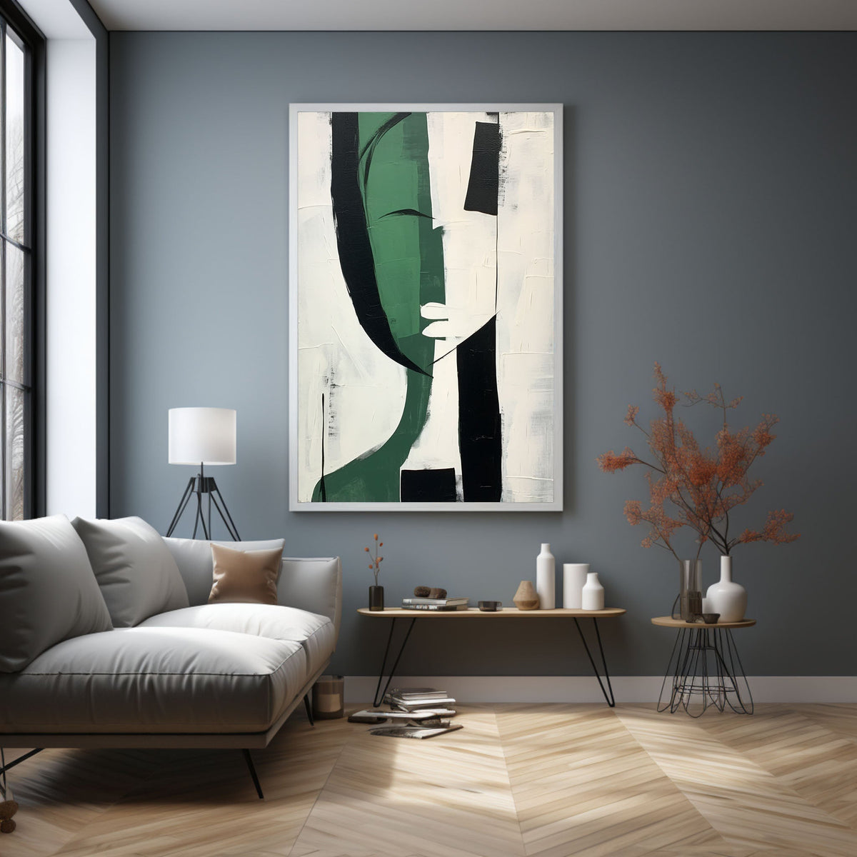 Modern Abstract Female Portrait Painting Green Black