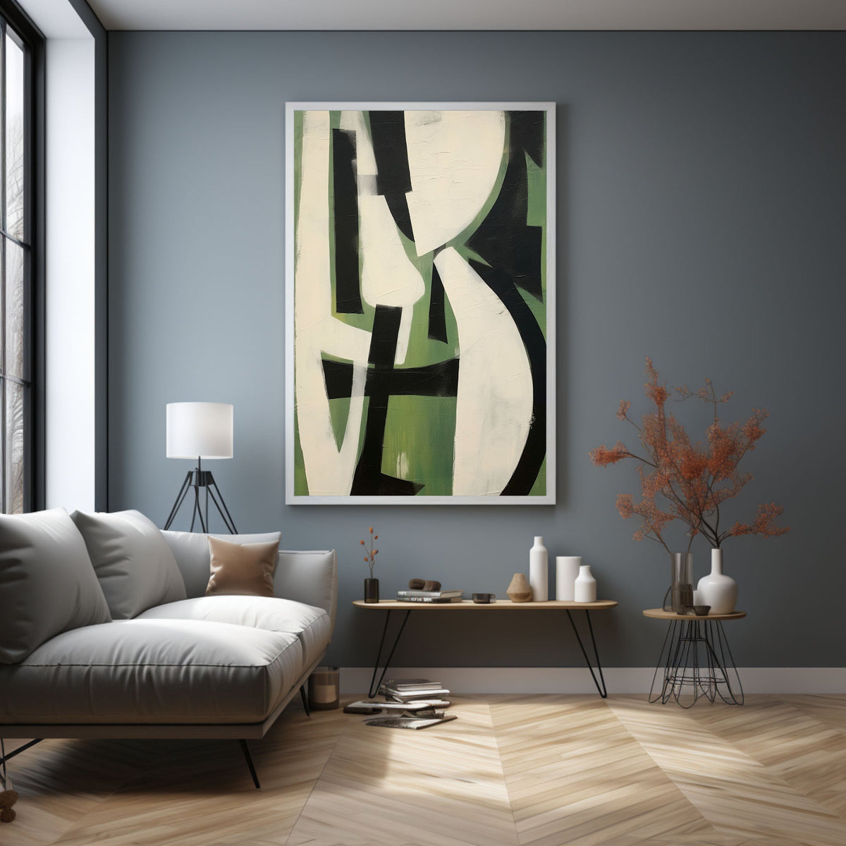 Wall Art Green Black White Geometric Abstract