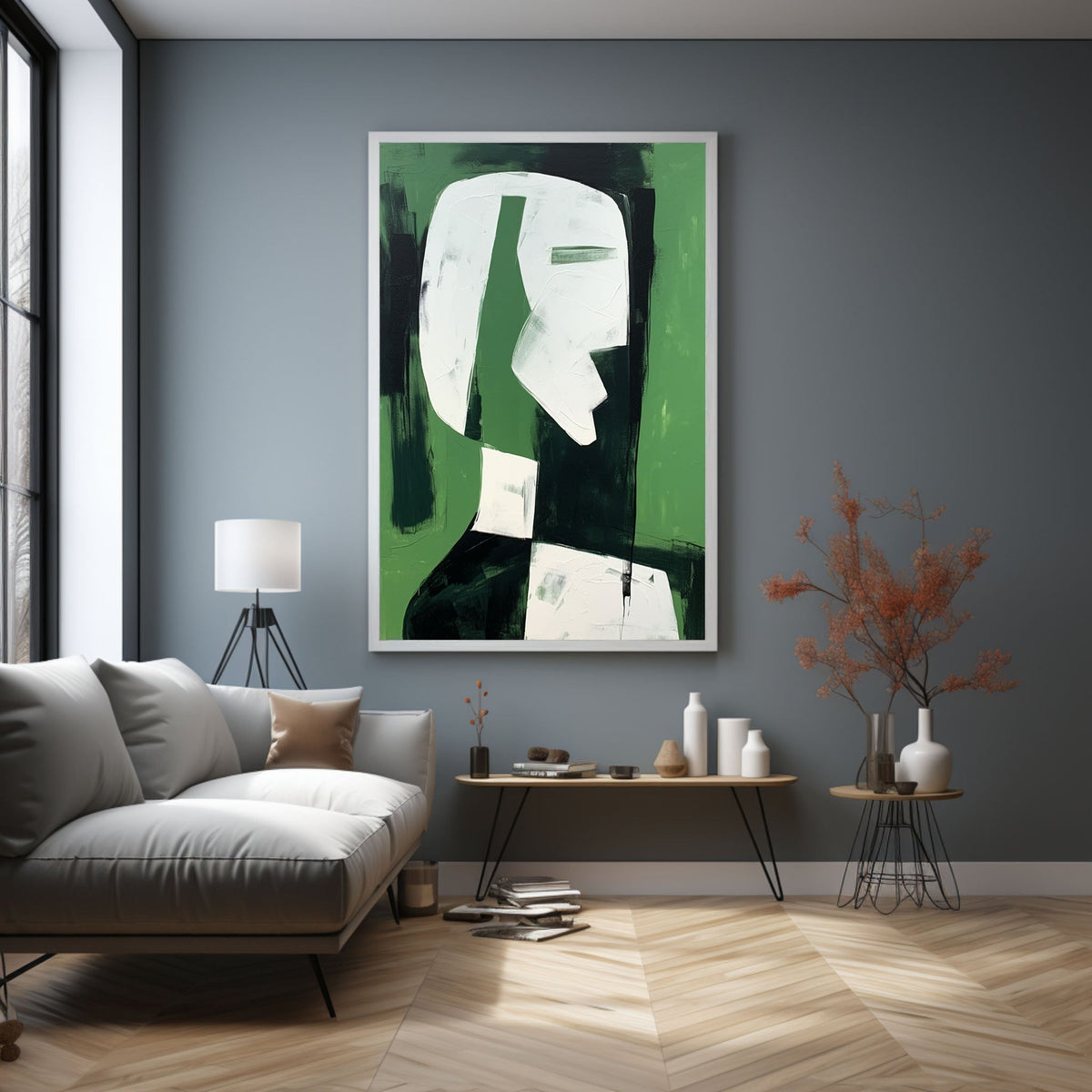 Wall Art Vertical Abstract Cubist Profile Green