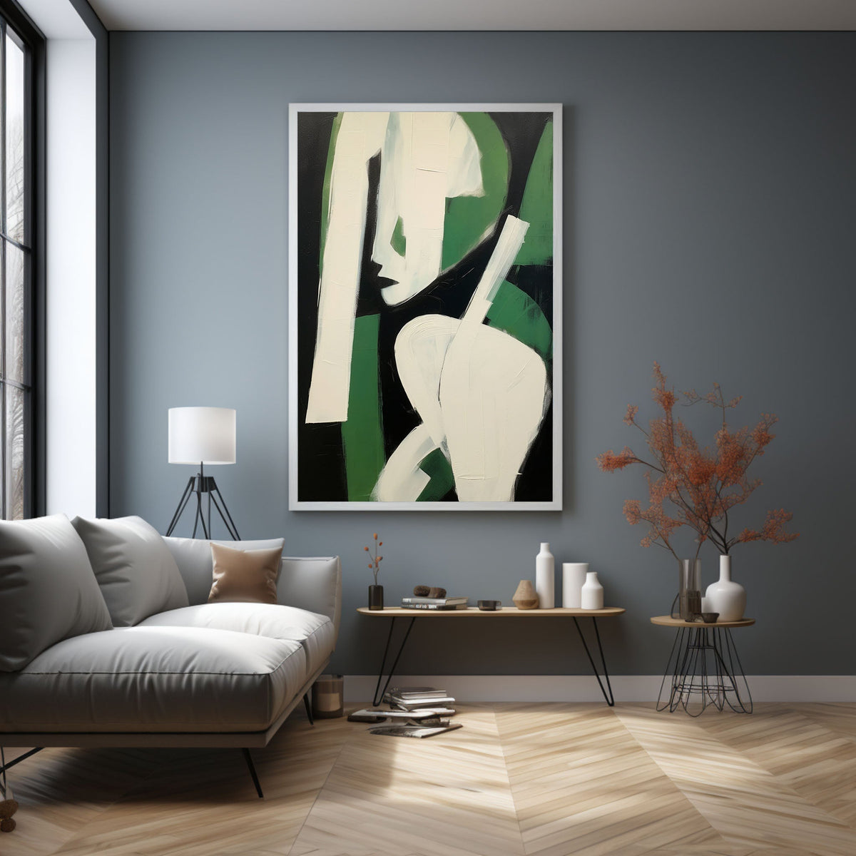 Wall Art Square Abstract Cubist Figure Green