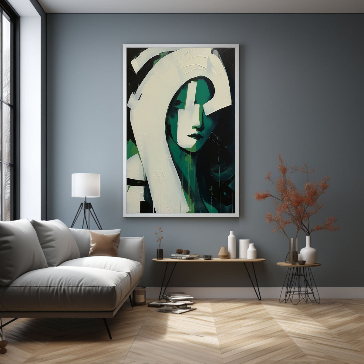 Wall Art Green Waves Contemporary Abstract Minimalist
