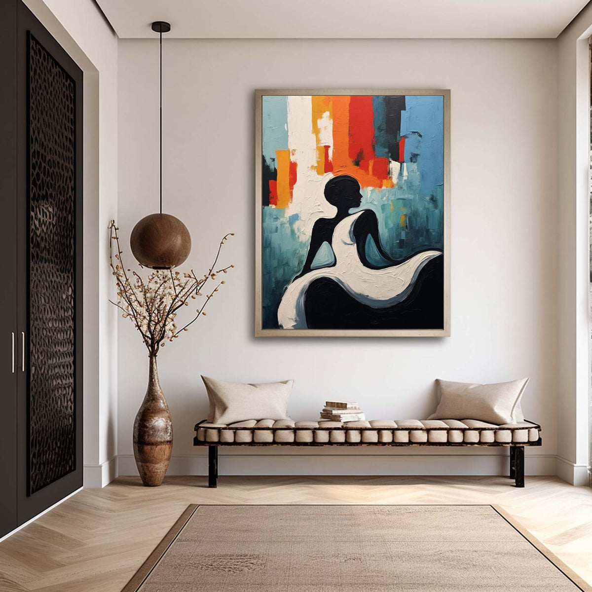 Wall Art Female Silhouette Vibrant Red Waves