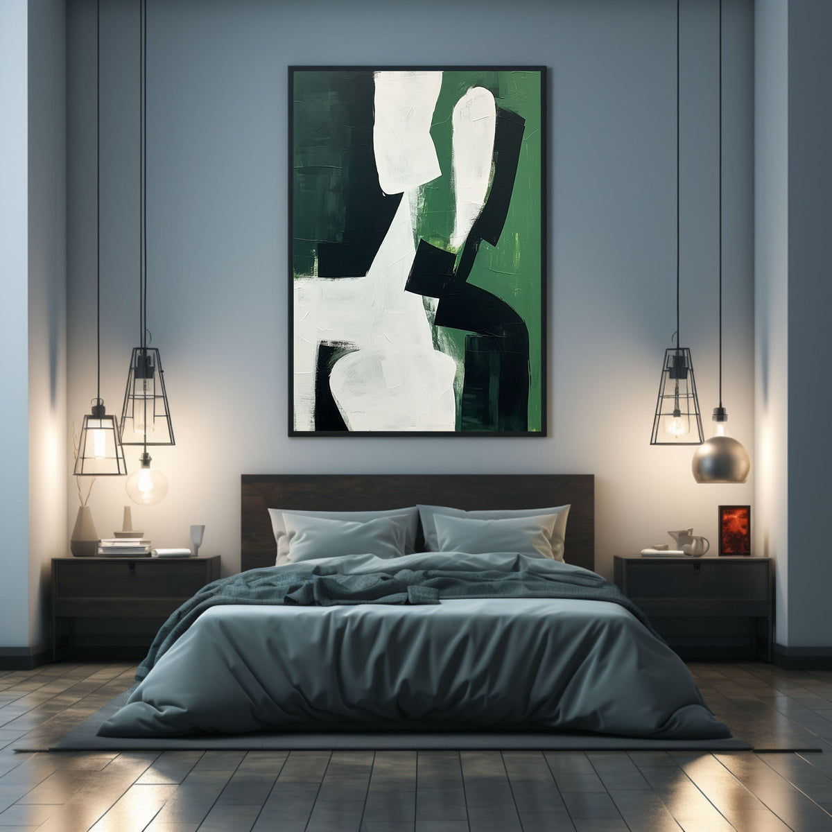 Bold Geometric Oil Painting Textured Dark Green