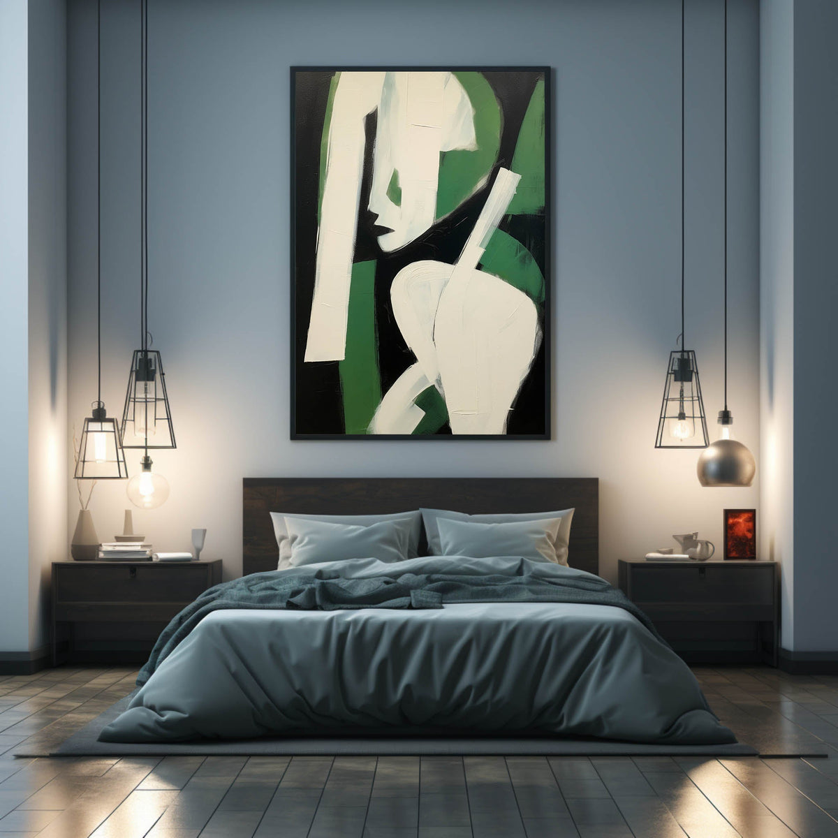 Wall Art Square Abstract Cubist Figure Green