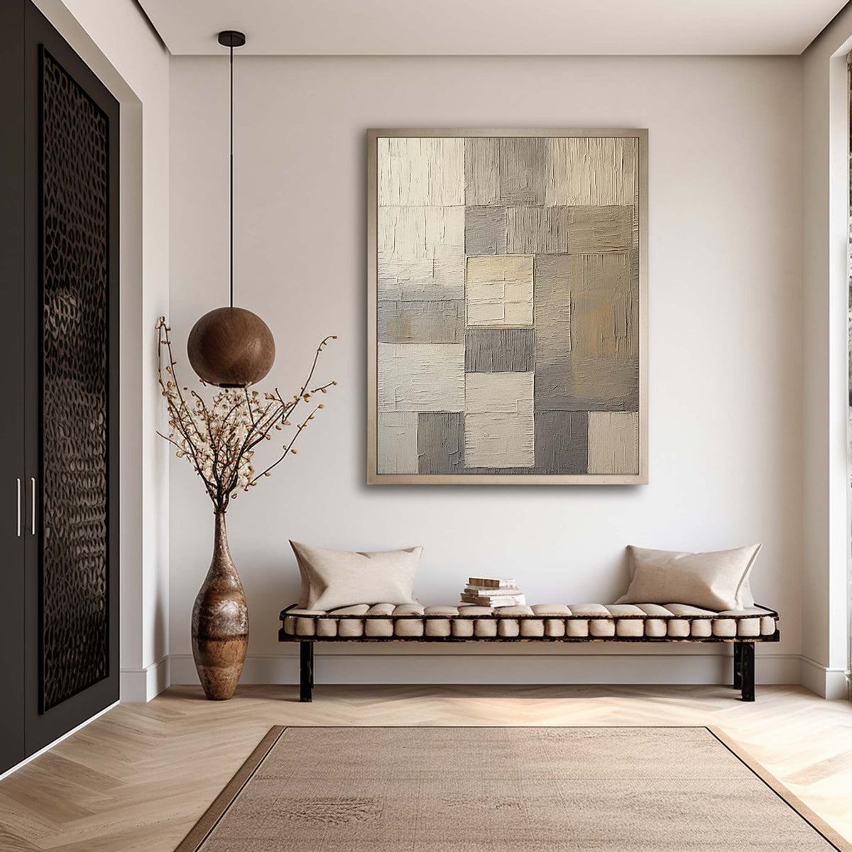 Neutral Geometric Abstract Bas-Relief Painting