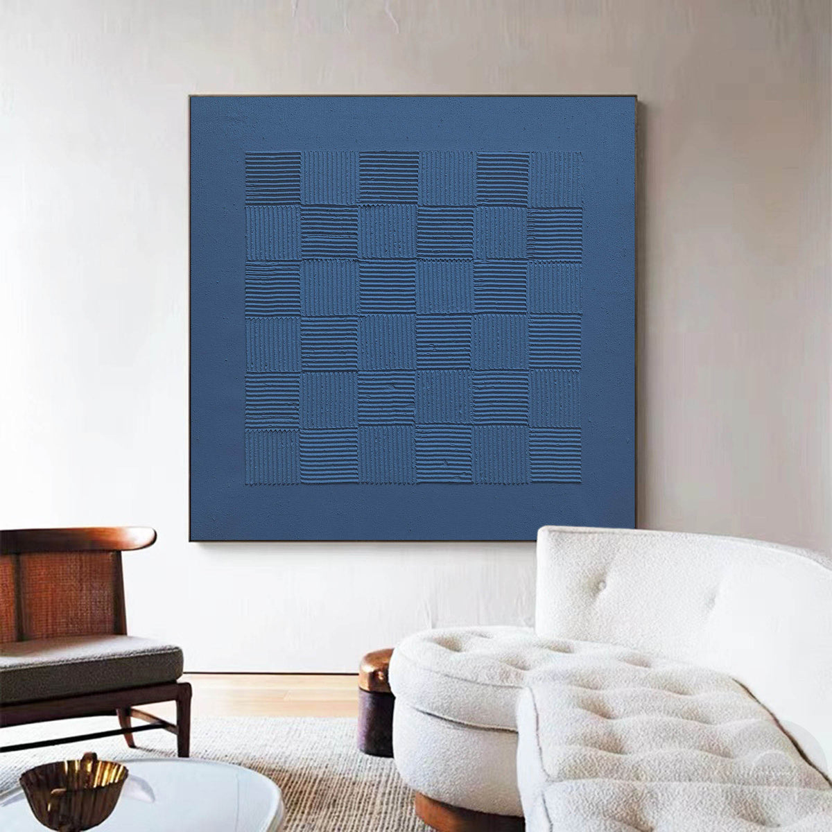 Indigo Blue Textured Grid Painting