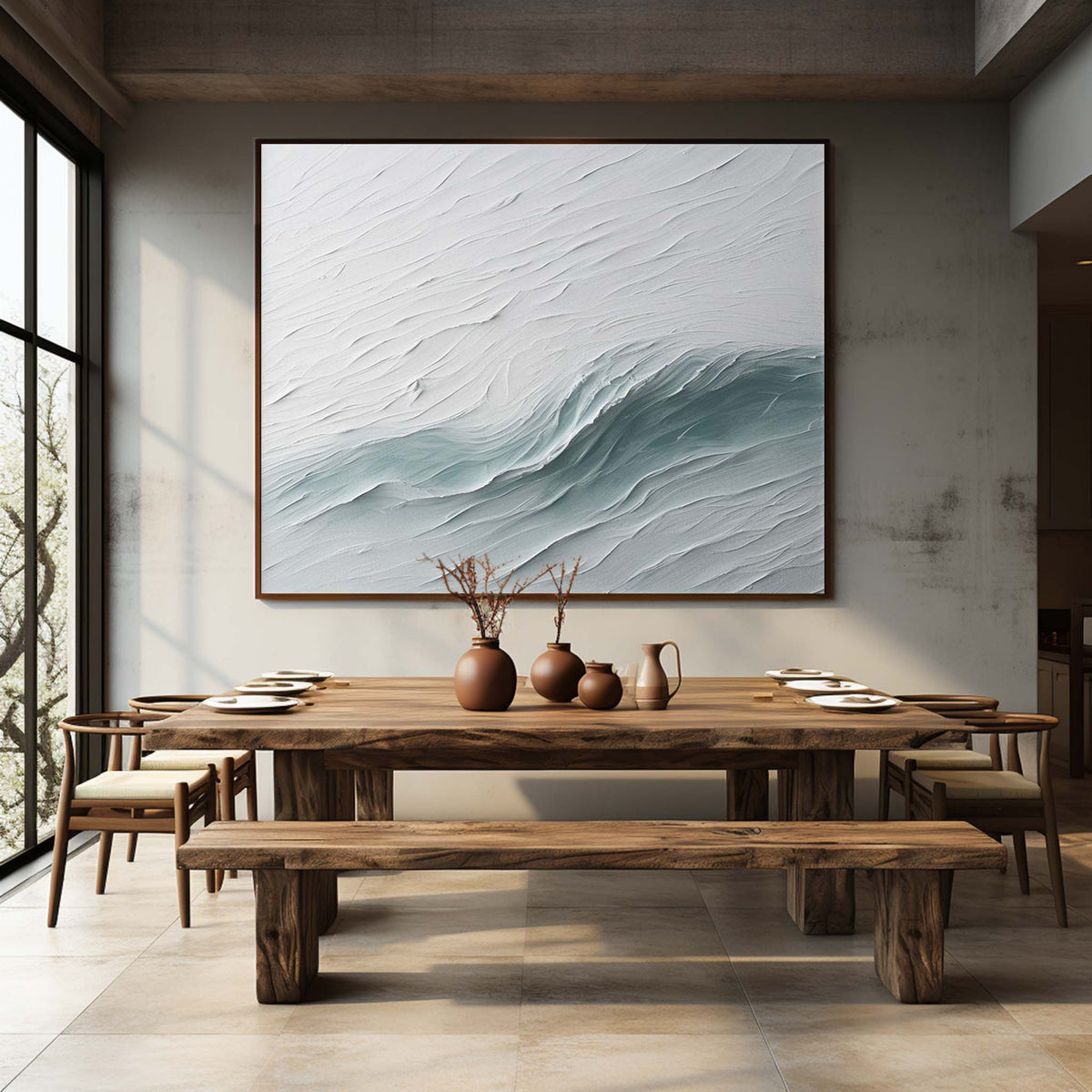 3D Textured Ocean Wave Painting Coastal Impasto Wall Art