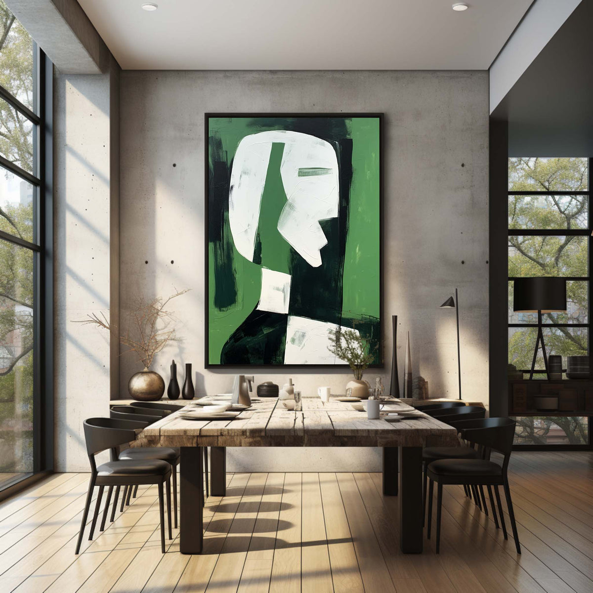Wall Art Vertical Abstract Cubist Profile Green