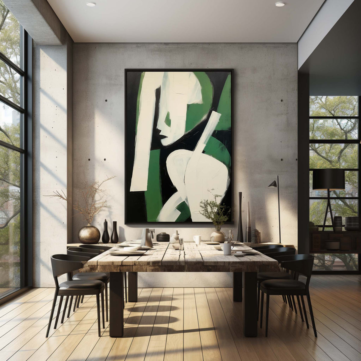 Wall Art Square Abstract Cubist Figure Green