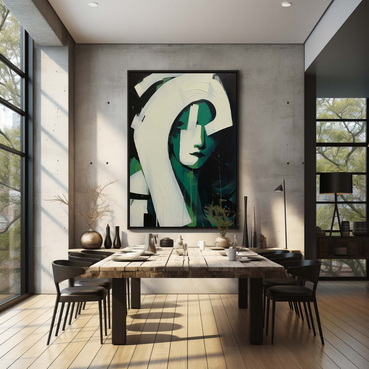 Wall Art Green Waves Contemporary Abstract Minimalist