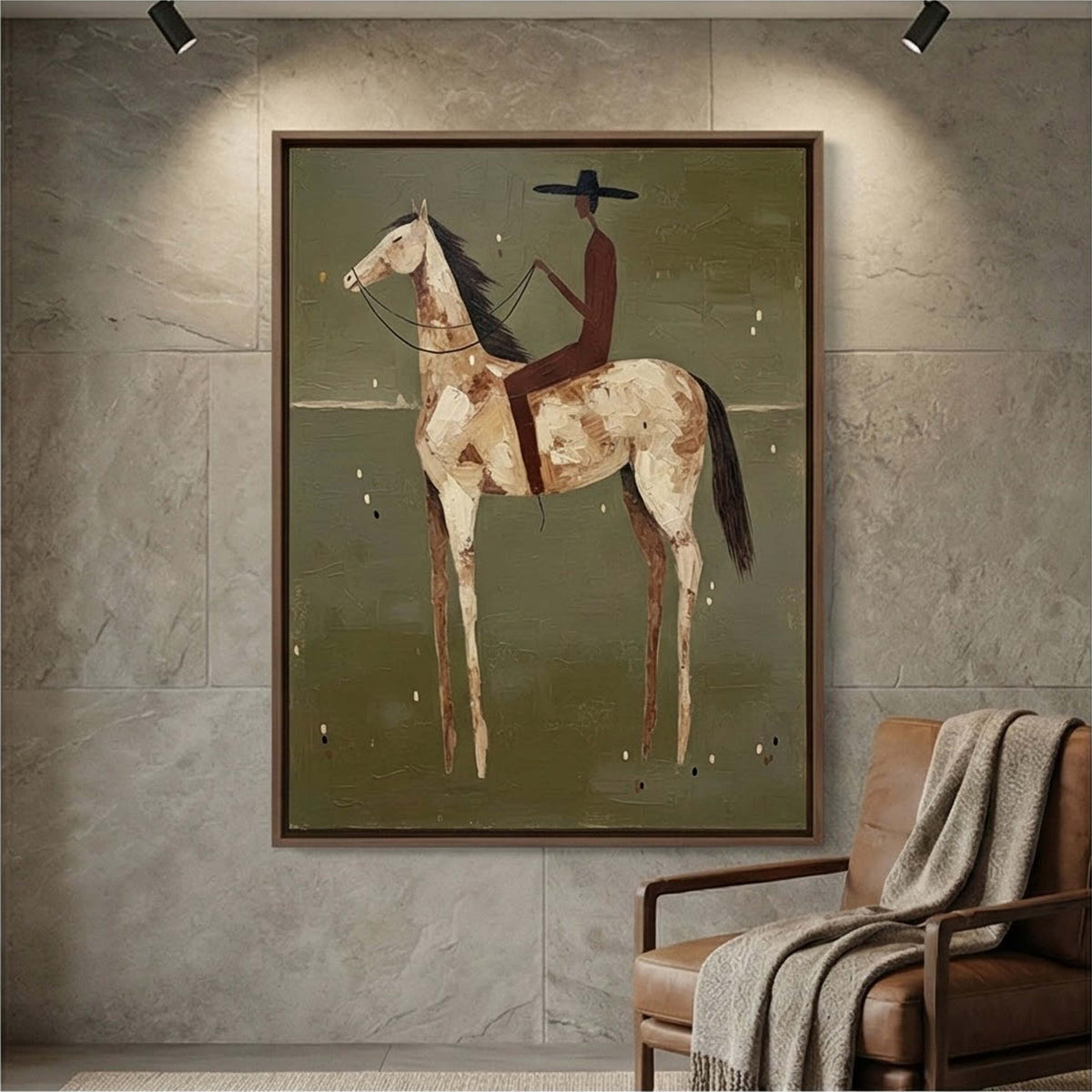 Olive Solitude Cowboy and Horse Oil Painting