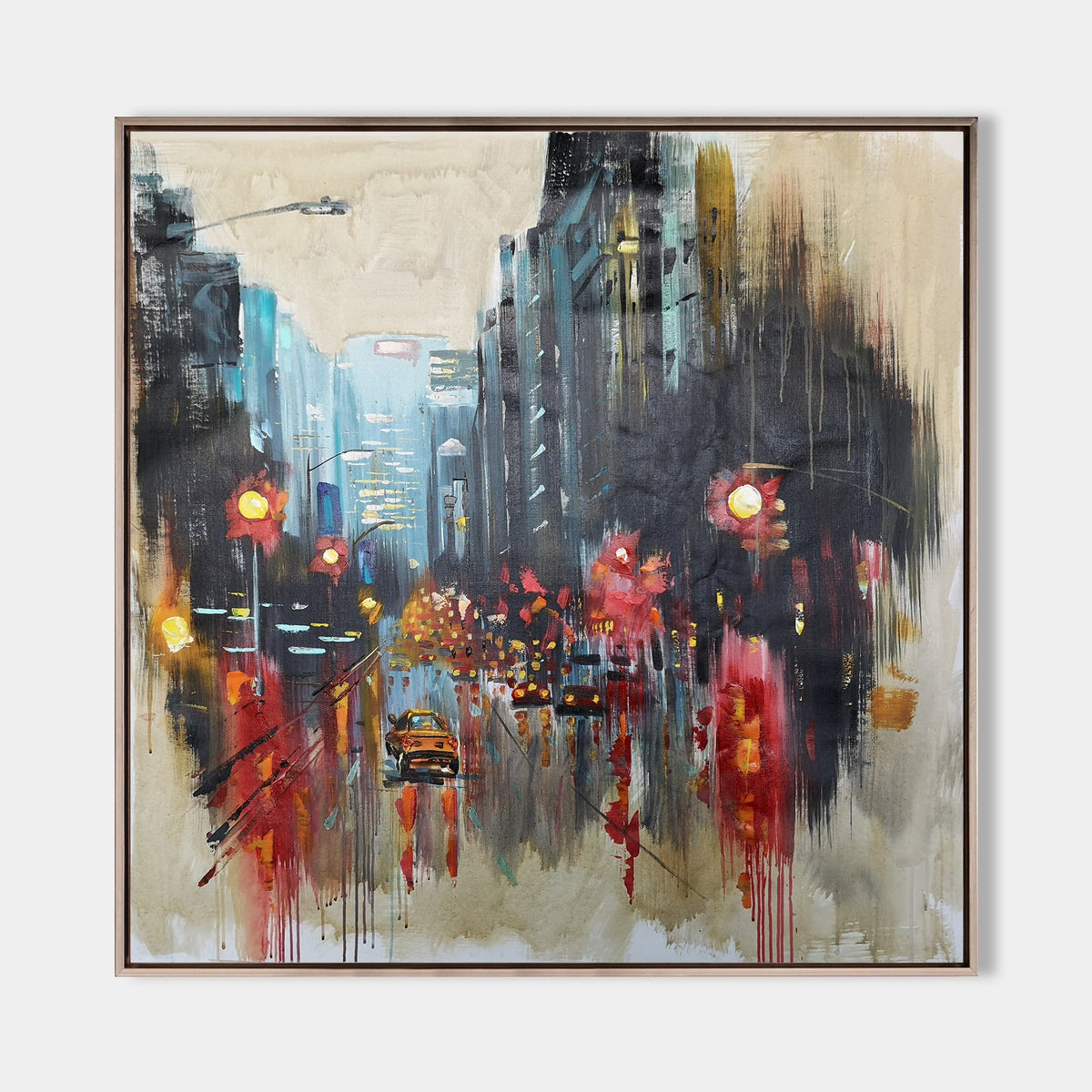Rainy Cityscape Abstract Painting Square