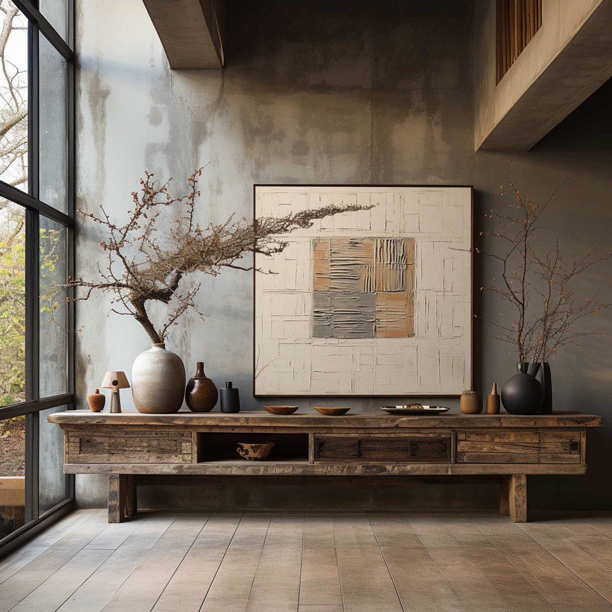 Neutral Geometric Textured Painting