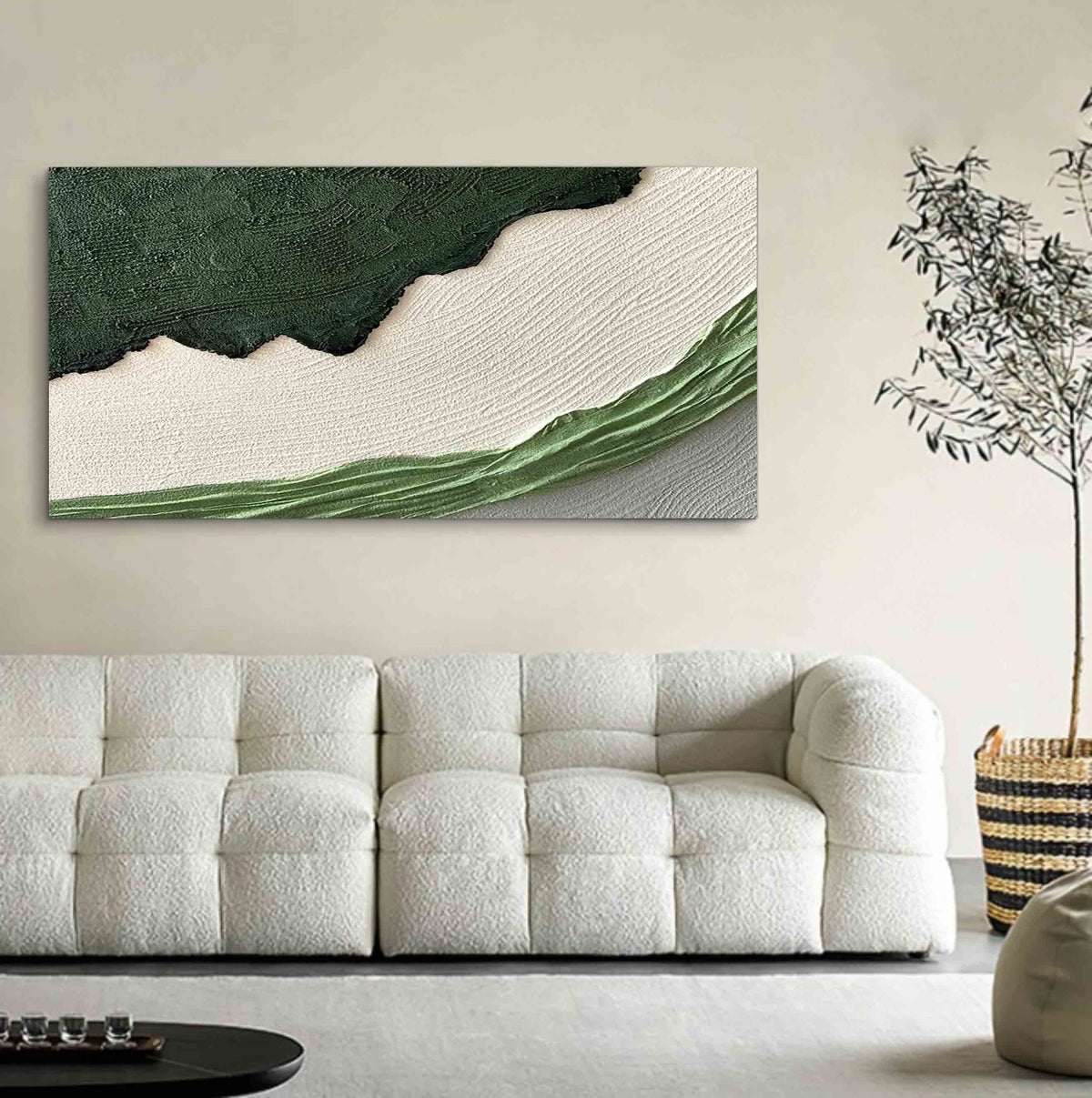 Green White Landscape 3D Textured Painting