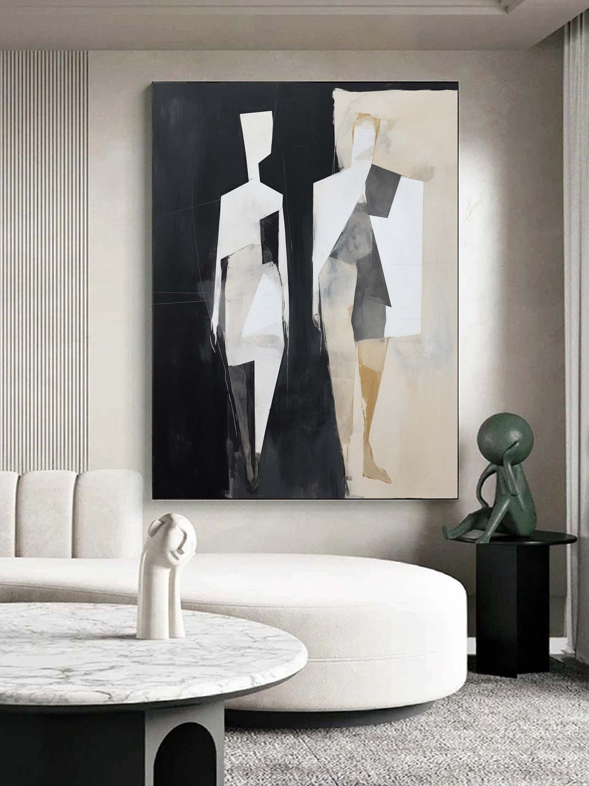 Minimalist Geometric Figure Diptych Oil Painting