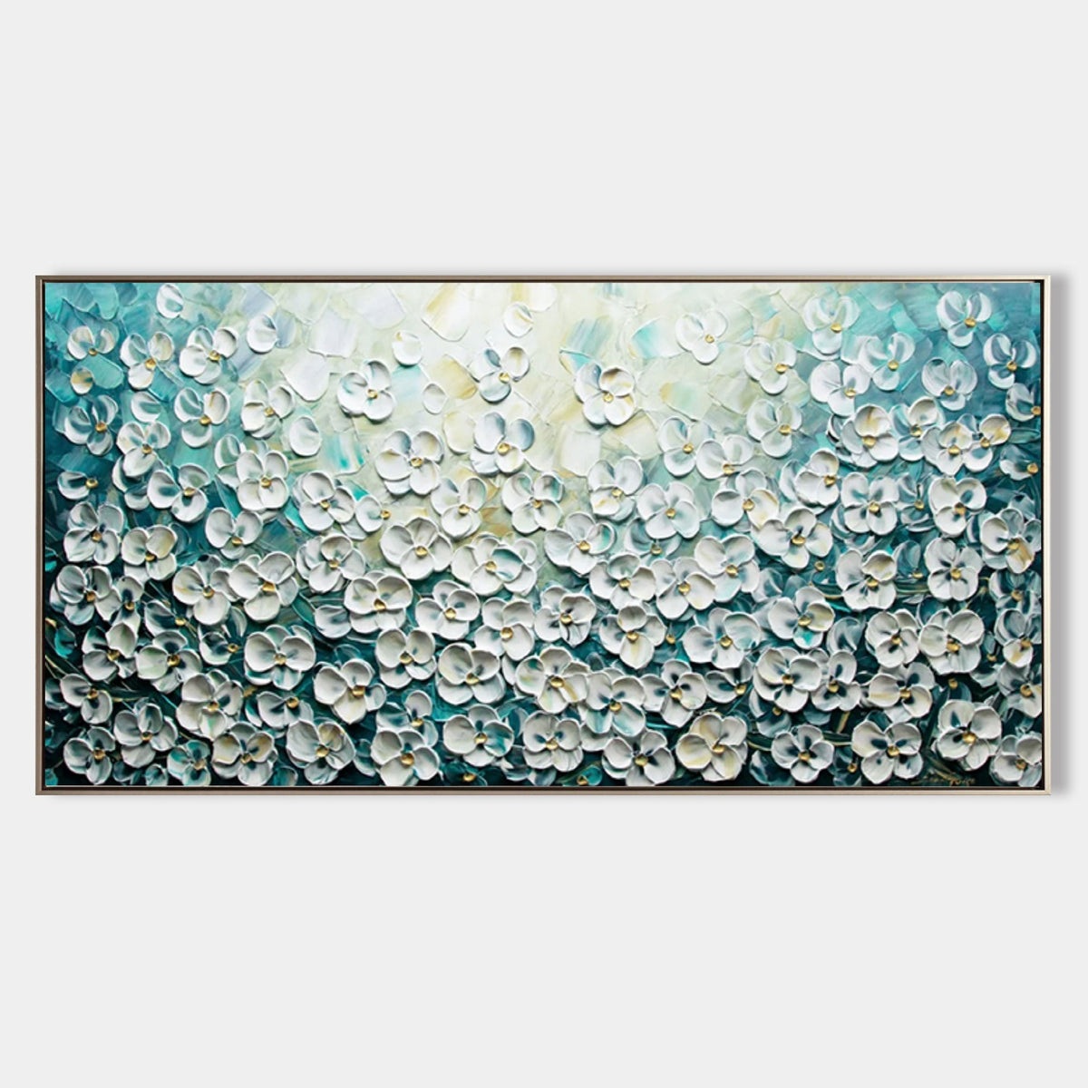 White Floral Panorama 3D Impasto Painting