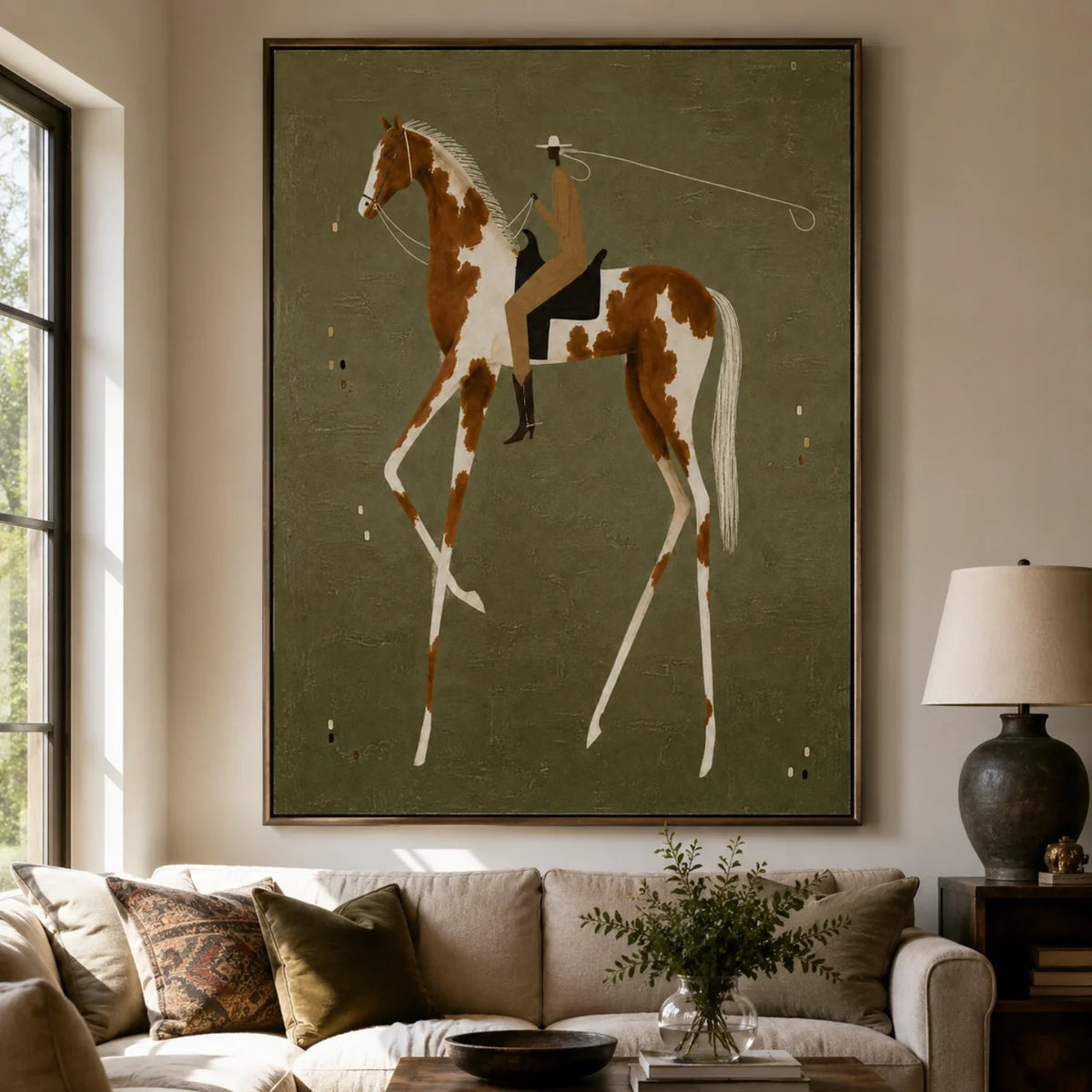 Ochre Reverie Horse and Rider Oil Painting