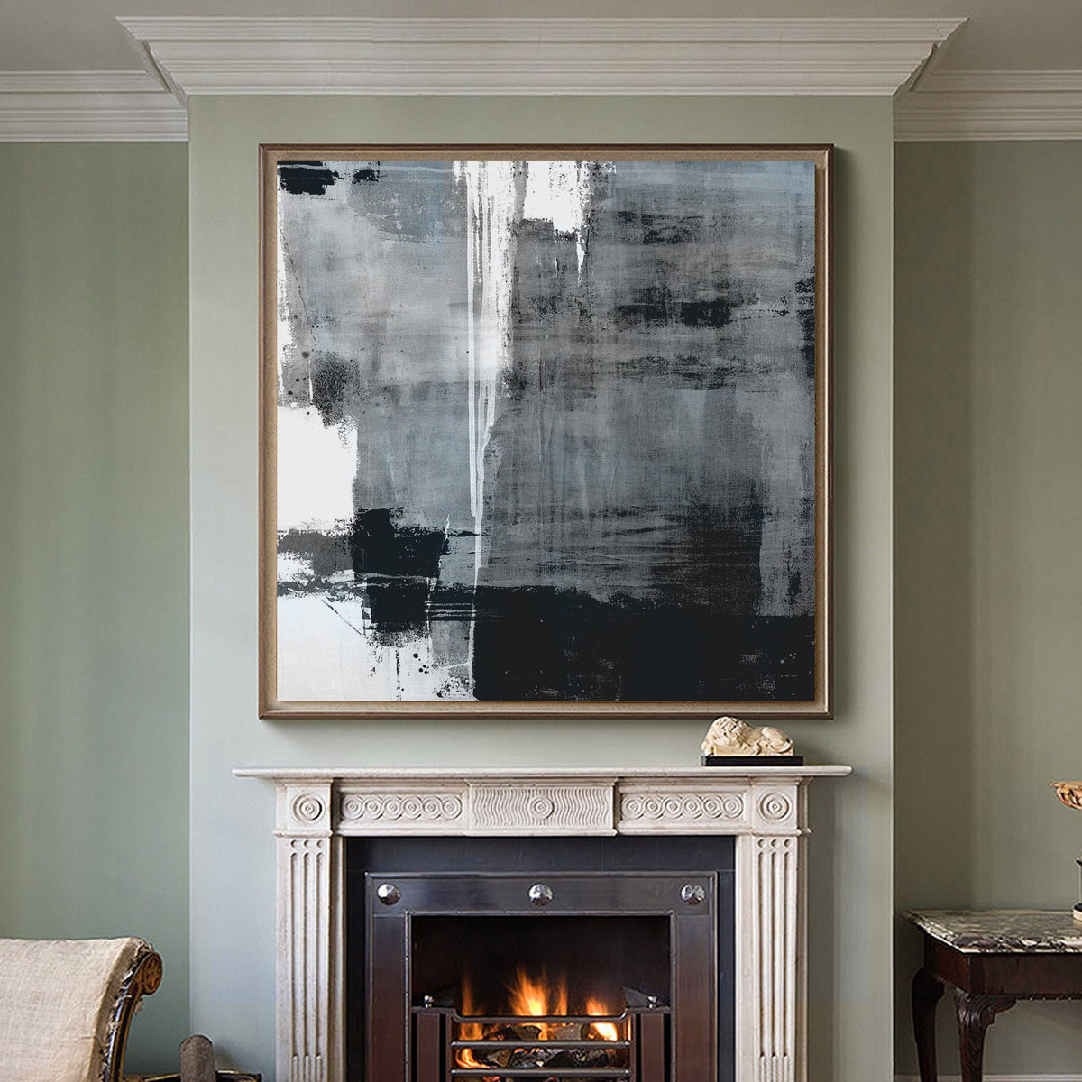 Blue Black White Abstract Painting