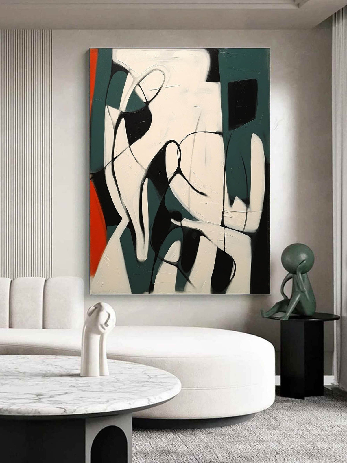 Dynamic Curved Oil Painting Textured Teal Black Red