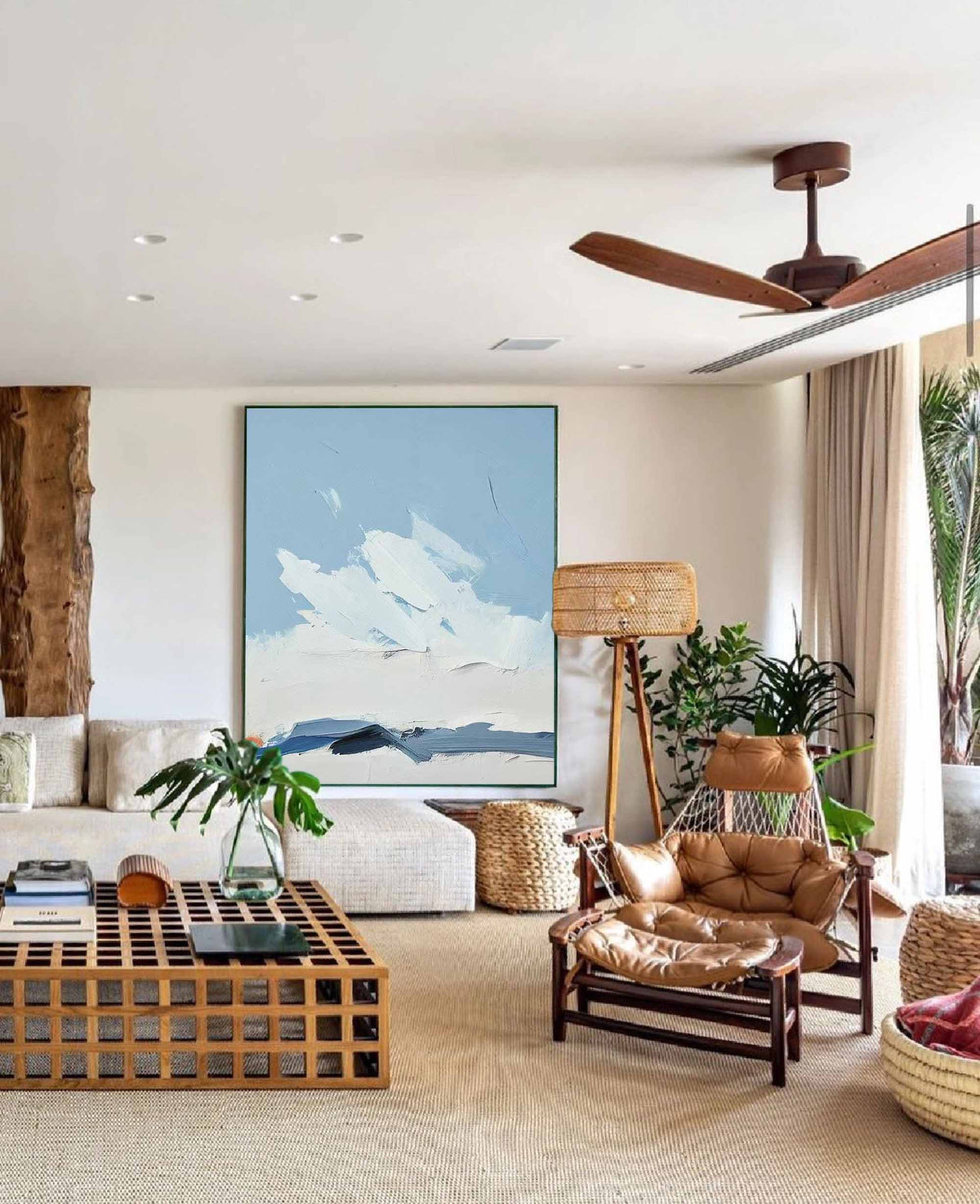 Minimalist Coastal Impasto Oil Painting Blue Sky Wall Art