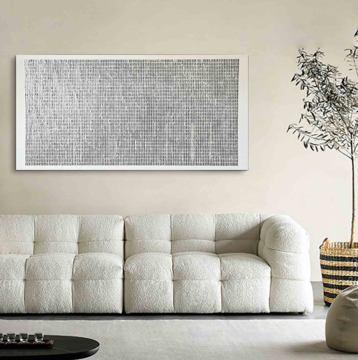 Textured Grid Painting Black White Neutral