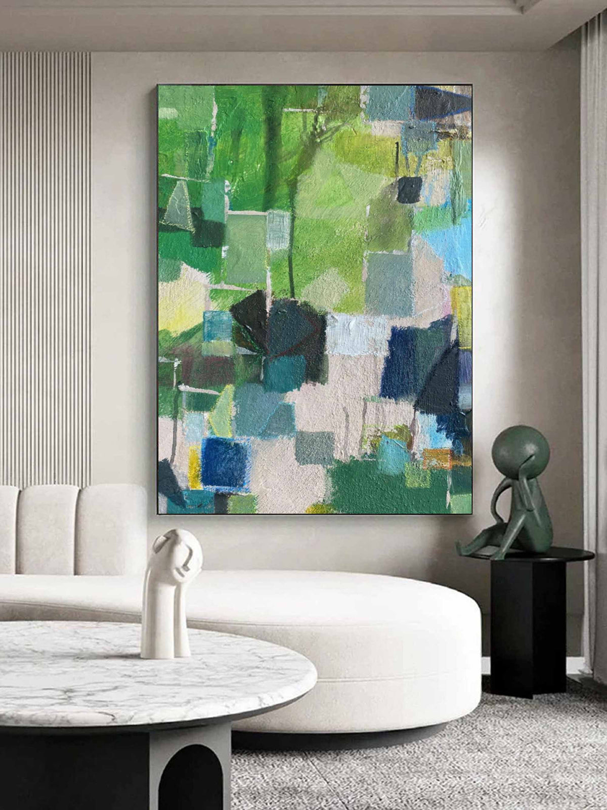 Abstract Geometric Green & Blue Painting