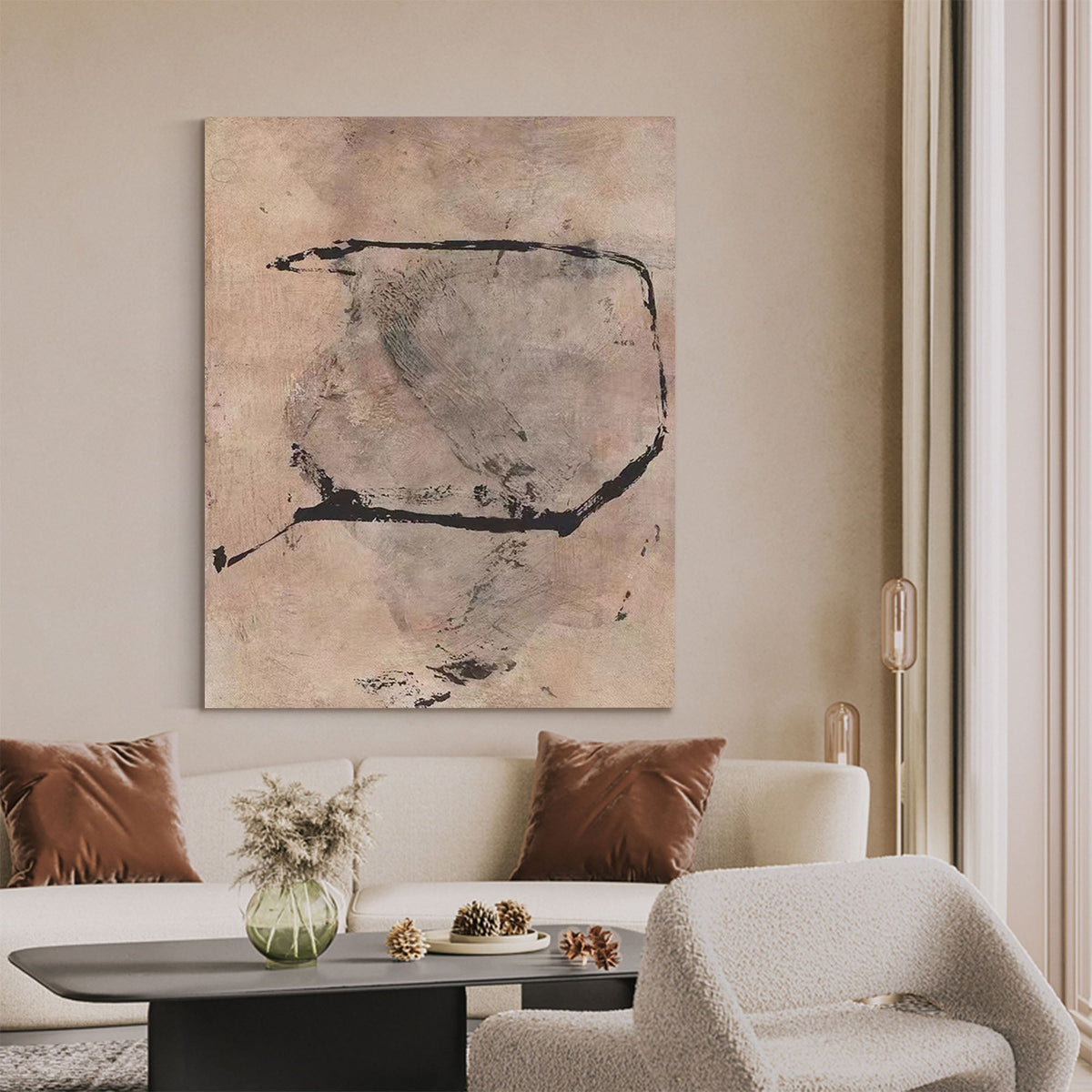 Minimalist Beige Abstract Painting Vertical