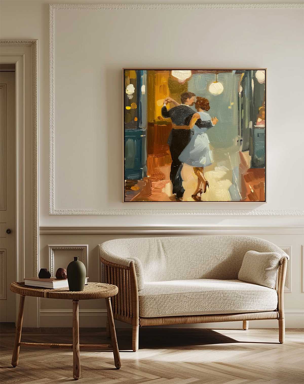 Romantic Dancing Couple Figure Warm‑Tone Vivid Brushstroke Textured Artwork